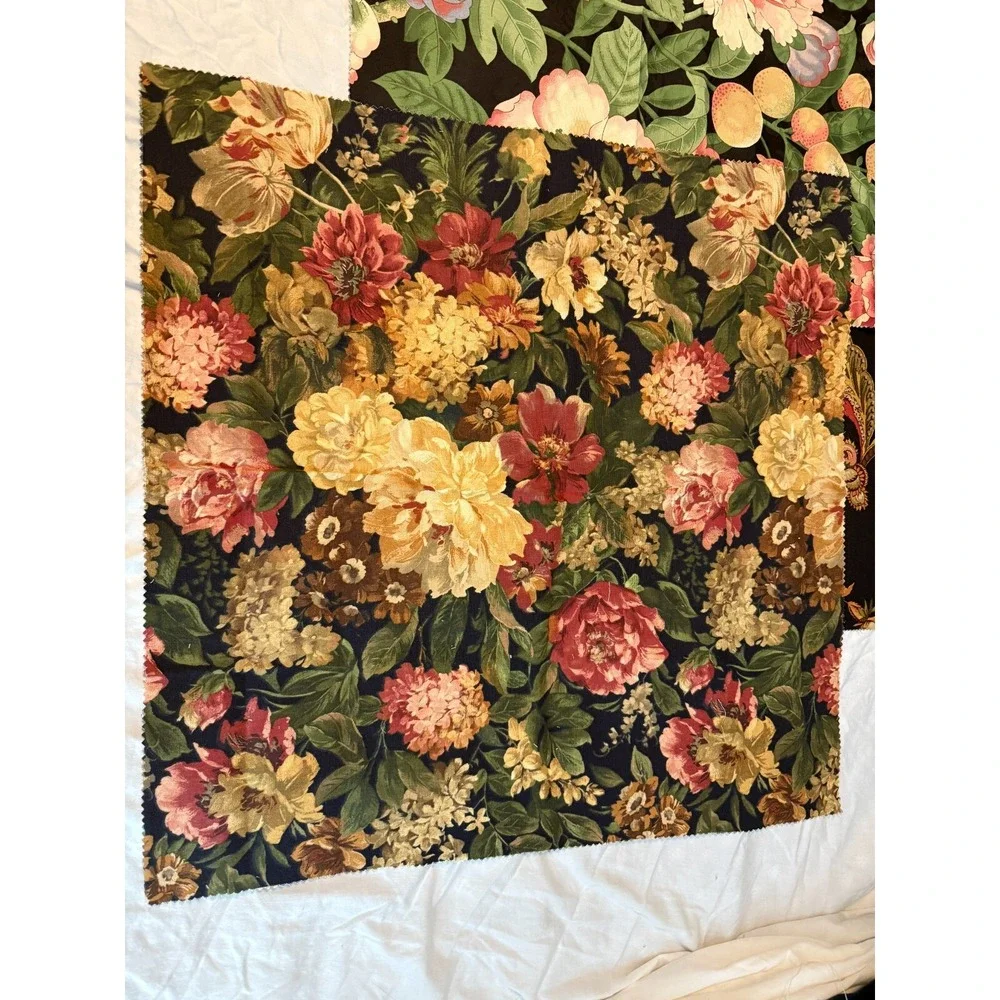 Lot of 3 dark VTG BOTANICAL FLORAL print design fabrics plants  25
